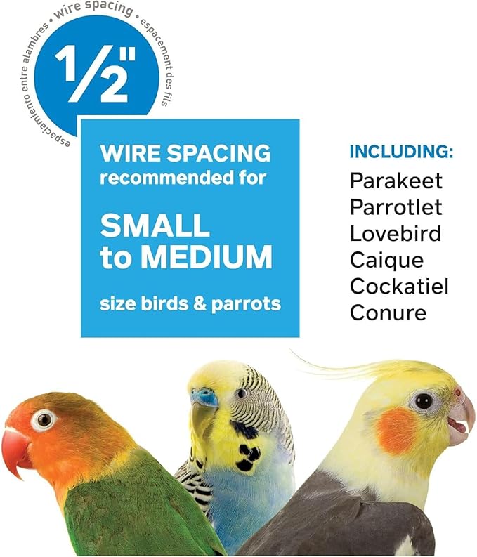 Artisanal Attic Square Roof Bird Cage with Unique Square Roof Design, Durable Construction, Spacious Interior White