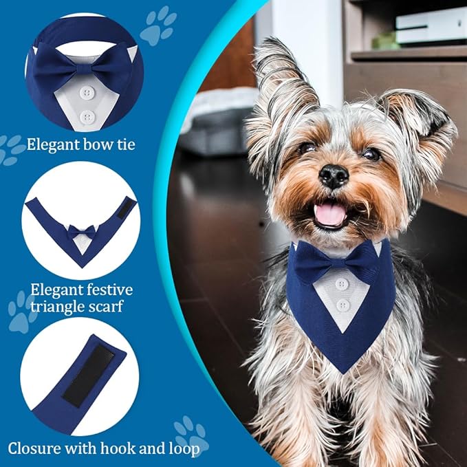 Dog Tuxedo, Formal Dog Wedding Bandana Adjustable Pet Collar with Bow, Small, Medium and Large Wedding Clothing, Birthday Gifts for Dogs