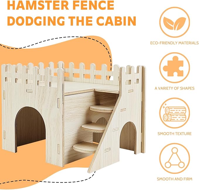 Hamster House,Tiny House with Slide House, Double-Decker Hut, Hamsters Cage Accessories,Small Animal Habitat Decor for Hamsters