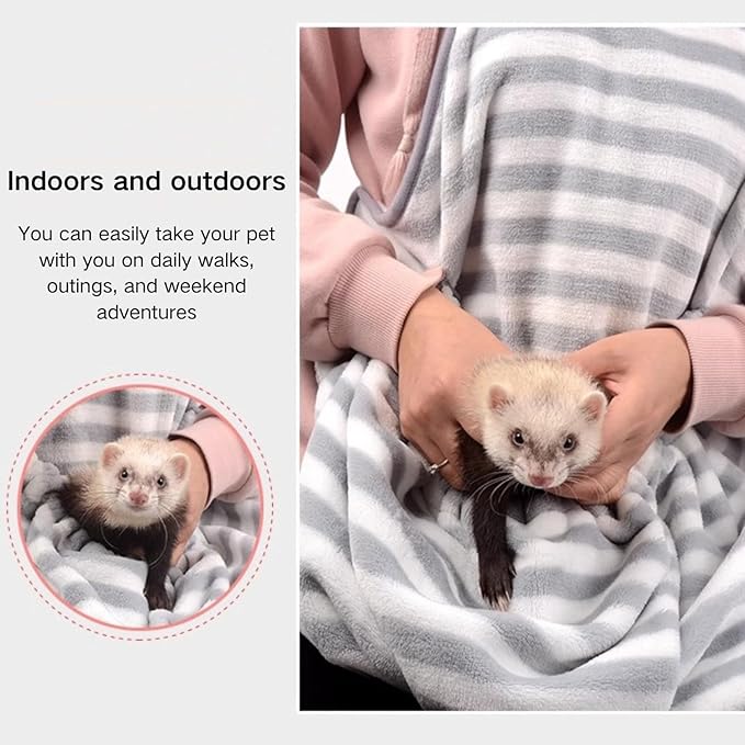 Ferret Sling Carrier Fleece Bag Soft Breathable Hands Free Shoulder Front Chest Apron Bonding Pouch Accompany Carrier for Rat Bird Hamster Rabbit Guinea Pig Rabbit (M)