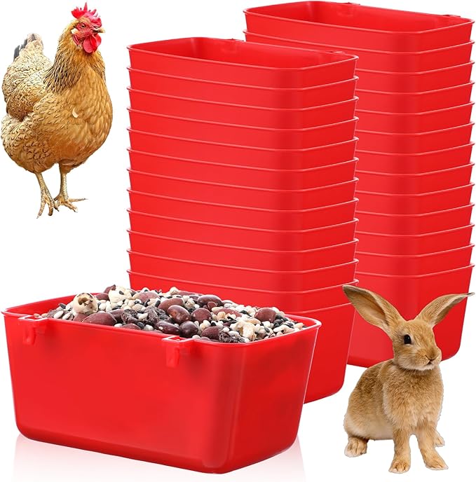 26 PCS Chicken Feeder Cups, 18 OZ Cage Cups for Chickens, Hanging Rabbit Feeder Waterer Cups, Plastic Birds Feeders for Pet Bunny Gamefowl Poultry Parrot(Red)