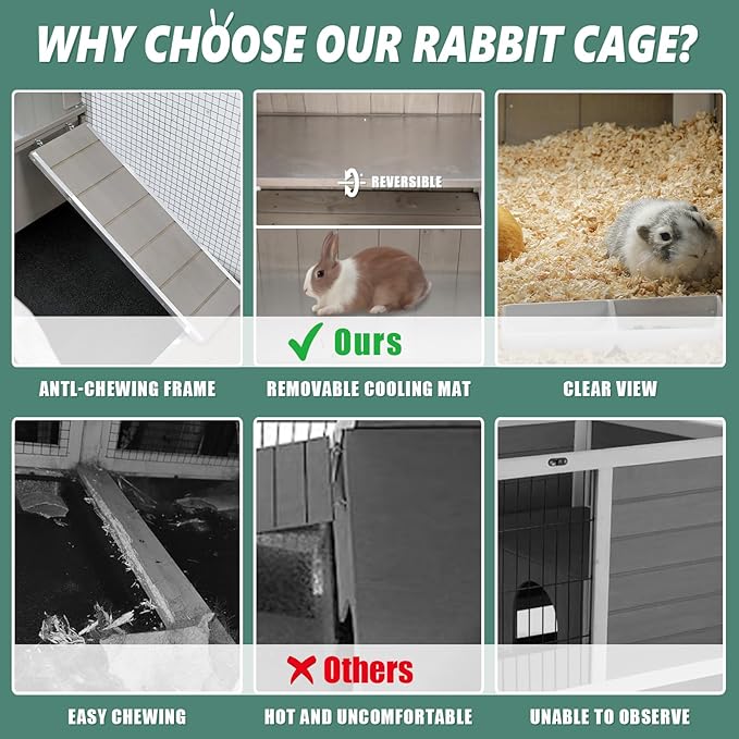 Indoor Rabbit Hutch - 36''L Outdoor Wooden Bunny Hutch with Wheels Rabbit Cage Guinea Pig Cages Removable Pull Out Tray, Ramp, Hideout, Small Animals Pet House Hamster Ferret for Bunny Cage
