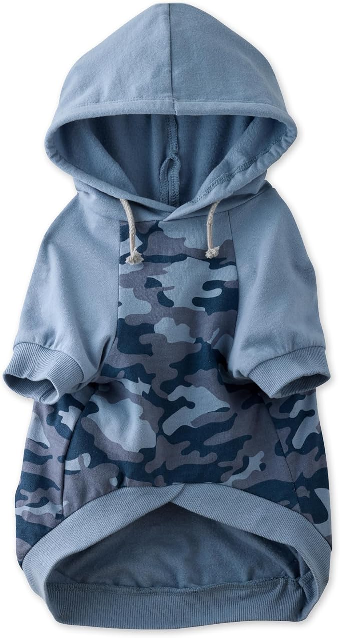 Rocky – The Orginal Lightweight Hooded TEE 100% Organic Cotton Dog Hoodie Pet Coat Sweater for Small, Medium, Large Dogs, Navy Half Camo, Small