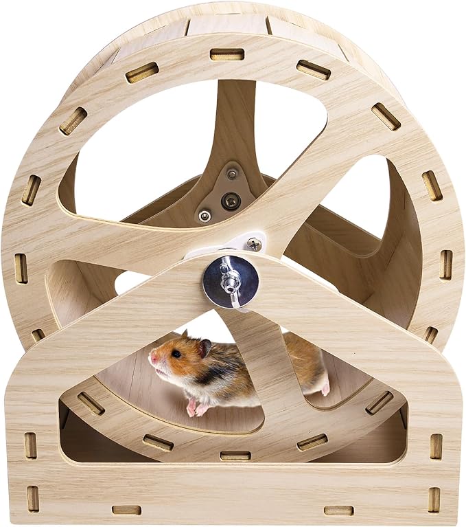 Hamiledyi Wooden Hamster Wheel, Small Pets Exercise Wheel, Silent Running Wheel for Gerbil, Mice, Dwarf Syrian Hamster (8.26in)