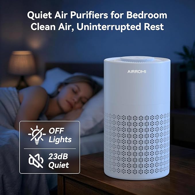AIRROMI Air Purifier for Bedroom with HEPA 3-in-1 Filter, Pet Air Purifier for Home Cat Pee Smell, Covers Upto 990 Ft², Quiet 360° intake Air Cleaner for pet hair,allergies,Dust,Smoke A2001 Blue