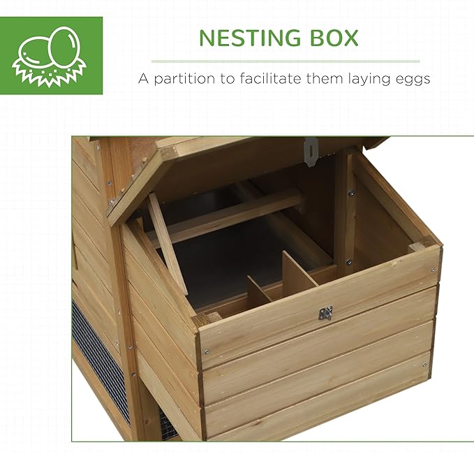 PawHut 59" Small Wooden Chicken coop Hen House Poultry Cage for Outdoor Backyard with 2 Doors, Nesting Box and Removable Tray, Natural Wood