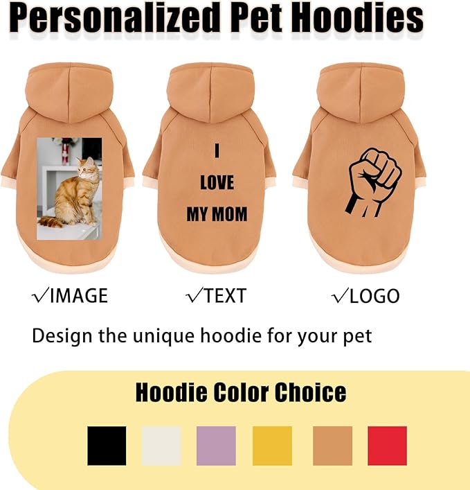 Custom Dog Hoodie, Personalized Sweatshirt with Photo Text Name Logo, Customized Hooded Sweater for Small Medium Large Dogs & Cats (Brown, XXX-Large)