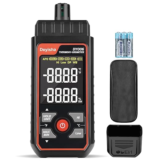 Industry Temperature Humidity Meter High Precision and High Rate Digital Hygrometer with Ambient, Relative Humidity, Dew Point, Wet Bulb Thermometer, Min/Max Hold ±1.5°C/±3°F and ±5% RH