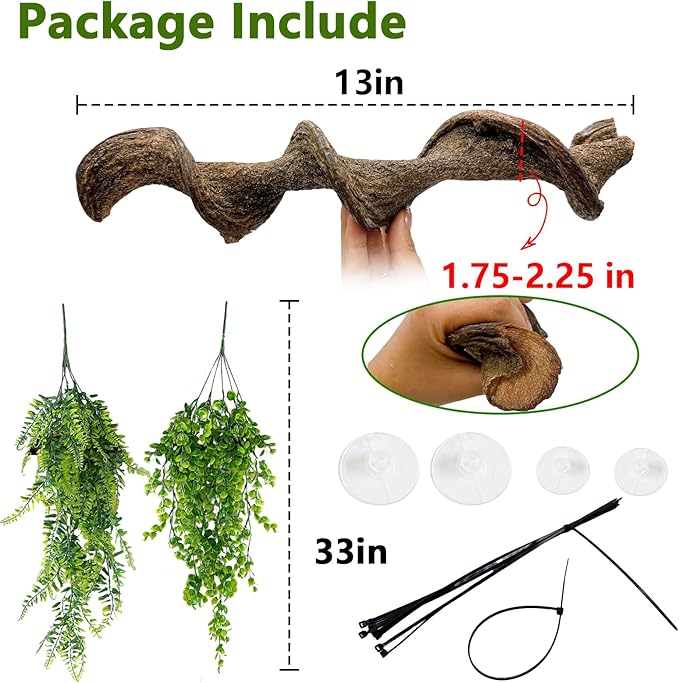 kathson Reptile Corner Branch & Hanging Plants Decor, Bearded Dragons Climbing Vine Branches,Tank Climb Branch with Terrarium Plant Accessories Ornament for Amphibians, Lizards, Snakes, Geckos, Frogs
