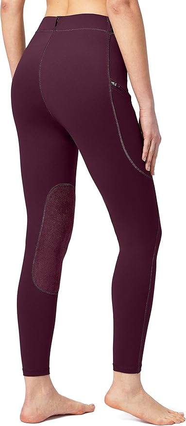SANTINY Women's Horse Riding Pants with Zipper Pockets Knee-Patch Schooling Tights Equestrian Breeches for Women