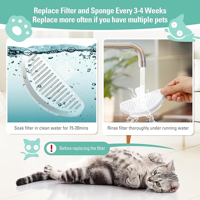 6 Pack Replacement Filters & 12 Pack Filter Sponges for 67oz/2L Wireless Automatic Pet Fountain, BFLICROY Cat Water Fountain Filter, Pet Water Fountain Filters with 6 Layers Filtration System