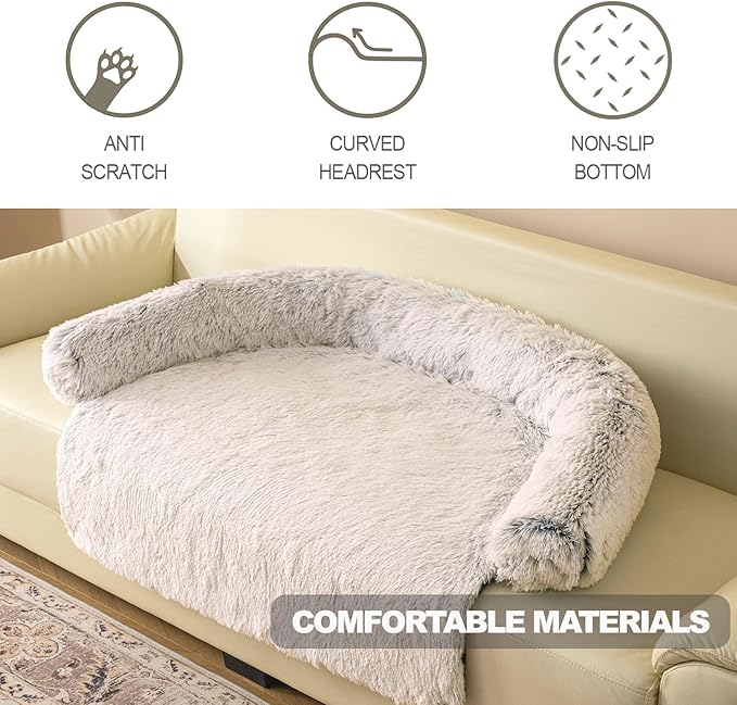 Calming Dogs/Cats Bed Mats, Dog Pad Washable Removable Couch Cover, Plush Long Fur Mat for Pets, Waterproof Lining, Perfect for Small, Medium and Large Dogs and Cats (Gradient Brown, 21"x21")
