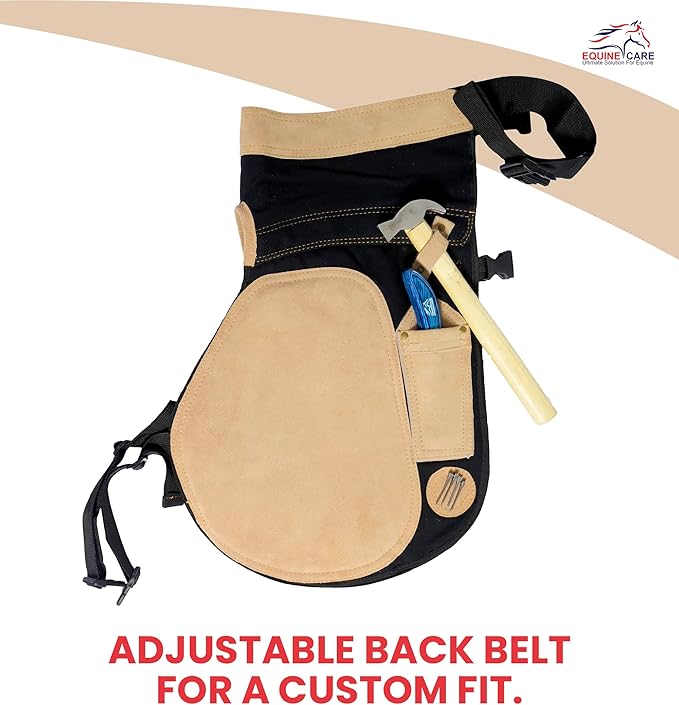 Equine Care Farrier Apron Chaps – 2mm Cowhide Suede Leather, 500 GSM Canvas, 23" Length, Adjustable Waist (28–52"), Ambidextrous Knife Pockets, Magnets & Loops – Horseshoeing & Hoof Trimming.