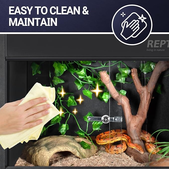 REPTI ZOO 34 Gallon PVC Reptile Terrarium, 24x18x18” Leopard Gecko Tanks with Glass Sliding Door & Top Screen Ventilation, Reptile Enclosure for Bearded Dragon Hermit Crab