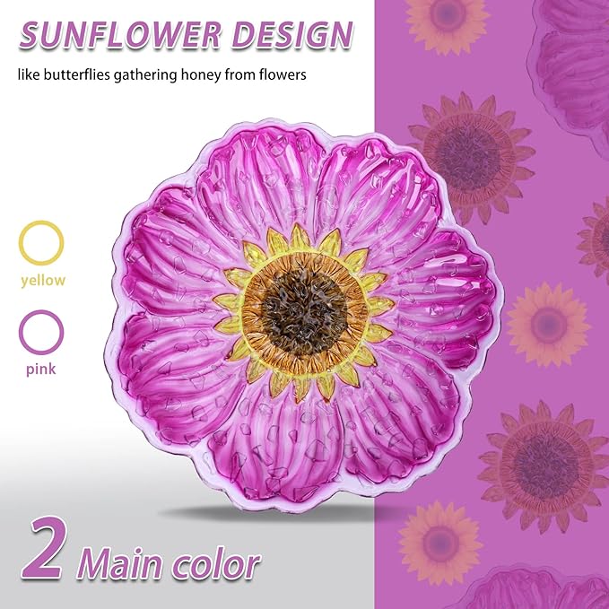 MUMTOP Glass Bird Baths for Outdoors, 12 Inch Bird Bath Bowl with Metal Stake Sunflower Bird Feeders for Garden and Patio Decor