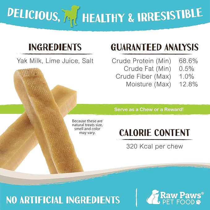 Raw Paws Himalayan Yak Chews for Dogs, Extra Large (4 Pack) - Packed in USA - Tibetan Yak Cheese Dog Chews for Medium to Large Breeds - Hard Milk Dog Chew Bones - Single Ingredient - Long Lasting