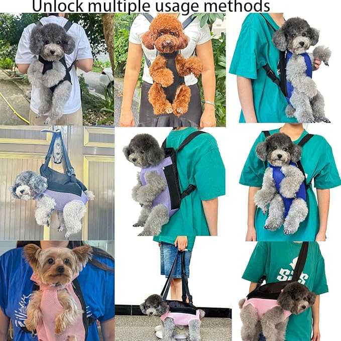 Pet Dog Carrier Backpack, Portable Breathable Mesh Chest Carrier, Polyester Woven Double Shoulder Pet Bag for Outdoor Adventures (SkyBlue, Large)