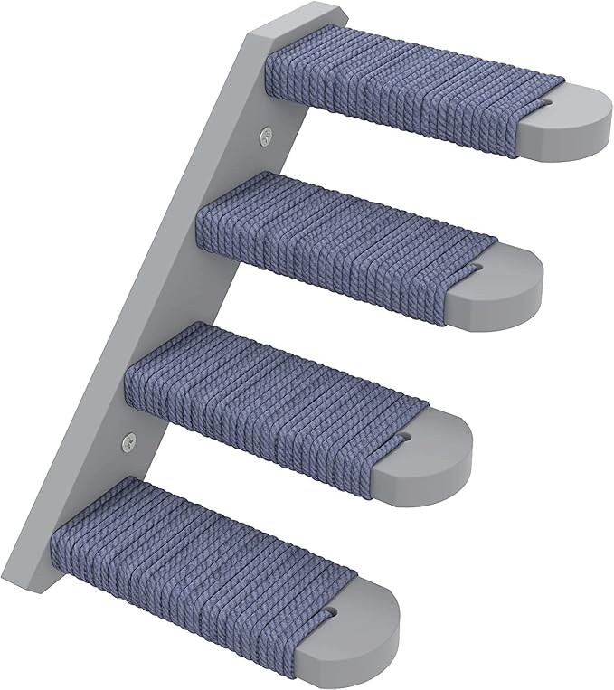 Skywin Cat Steps - Grey Solid Rubber Wood Cat Stairs Great for Scratching and Climbing - Easy to Install Wall Mounted Shelves for Playful Cats (Grey)
