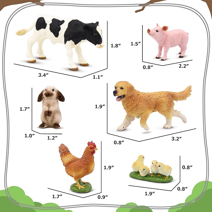 Farm Animals Toy Set, 12 Realistic Small Animal Figurines with Pets, Livestock, Poultry for Kids Ages 3+, Educational Learning Playset for Toddlers Boys Girls
