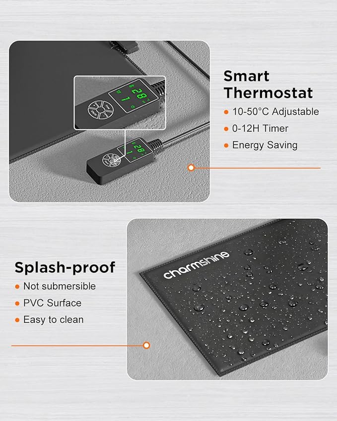 8 by 12-inch 16W Reptile Heating Pad Graphene with Temperature Control Reptile Tank Heat Pad Terrarium Under Tank Heater Mat for Snake Lizard Hermit Crab Reptiles Turtle Thermostat