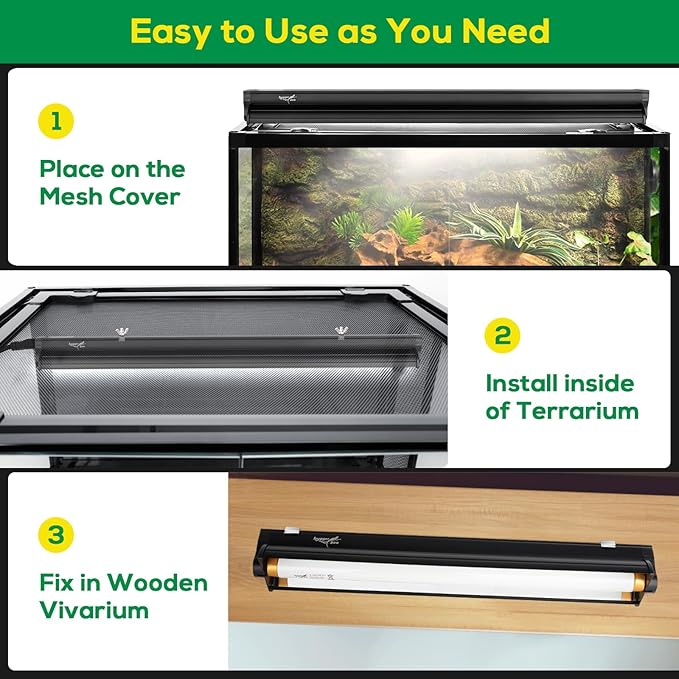 T8 10.0 UVB Reptile Light Fixture UVB Bulb Lighting Combo Kit, HO 17W UVB Light for Reptiles Terrarium Hood with Reptile UVB Light Bar UVB Tube Light Lamp Desert for Bearded Dragon Turtle Tank, 24Inch