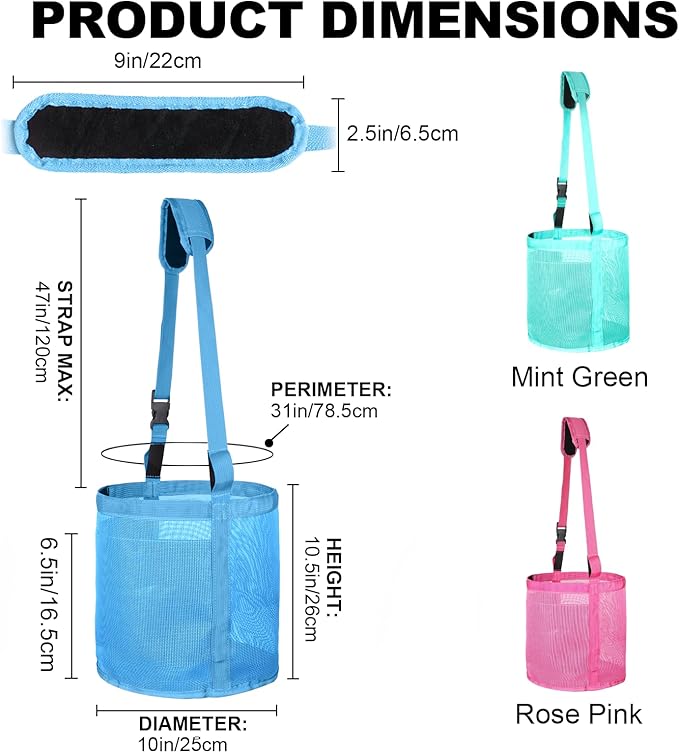 Heavy Duty Durable Waterproof Horse Feed Bag with Adjustable Strap - Mesh Grain Design, Comfort Neck Pad & Nose Pad Sky - Blue