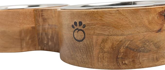 Luxury Elevated Dog Bowl Set - Mango Wood Stand with 2 Stainless Steel Food & Water Bowls - Raised Pet Feeder with Non-Slip Base, Modern Design for All Dog Sizes, Small 10oz