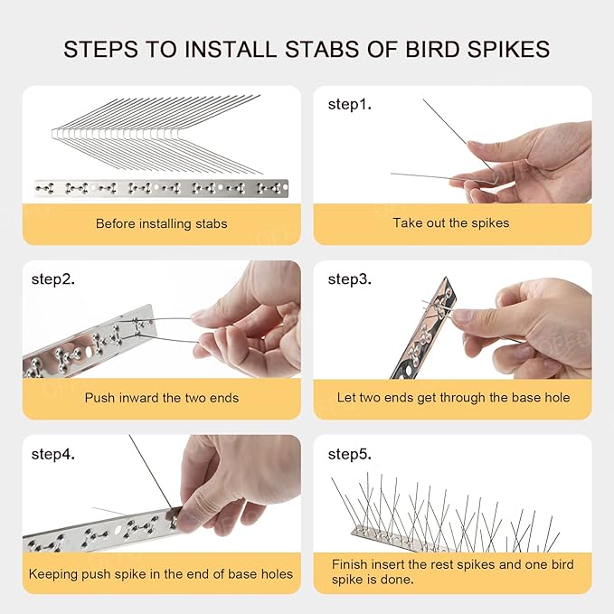 OFFO Bird Spikes with Stainless Steel Base, Covers 73.7 Feet(22.5m) Durable Bird Spikes Arrow Pigeon Spikes Fence Kit for Keeping Small Bird, Crows and Woodpeckers Away