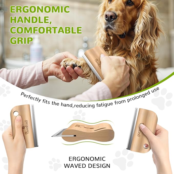 Pawaboo Deshedding Brush for Dogs & Cats, Dog Hair Removal Comb with Ergonomic Gripping, Wooden Grooming Shedding Brush for Long Hair Dogs and Cats, Hangable Pet Cleaning Comb Supplies, 5.1 Inch