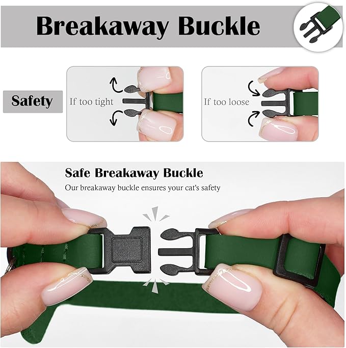 Breakaway Airtag Cat Collar with Removable Bell - Leather Pet Collar with Apple Air Tag Holder - Adjustable GPS Collars for Girl Boy Cats Kitten Puppy - Lightweight, Cute and Comfortable (Emerald)