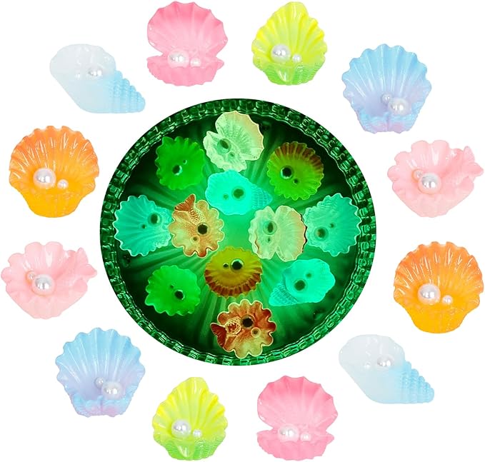 MIUPOO Glow Pearl Shell,Betta Stones,Glow in The Dark Crystal,Bonsai Decor,Chips Stone Small Decorative,Fish Tank Decor,6 Colors,12 Pieces.