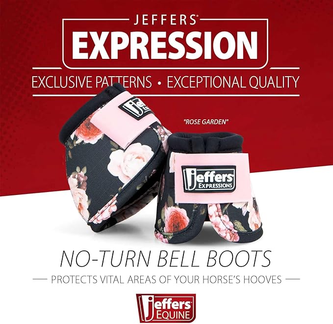Jeffers Expression No Turn Bell Boots for Horses - Rose Garden, Medium | Shock Absorbing Hoof Protection | Secure Double Hook & Loop Closure, Perfect for Turnout, Training, & Riding - 1 Pair