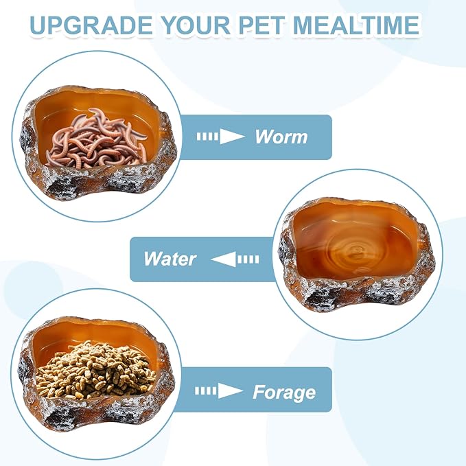 Reptile Food Bowl, Reptile Feeding Dish Corner Bowl Water Resin Rock Worm Feeder Dish m (7.5 in, Orange), Intended for Lizards/o/Scaled Pet/Leopard o/Spiders