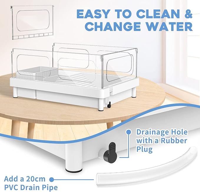 Small Turtle Tank with Filter, Turtle Aquarium, Acrylic Turtle Terrarium with Basking Platform, Bottom Drainage, Multi-Function Areas for Turtles, Crayfish, Small Reptiles (Tank+Filter)