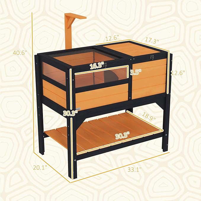 PawHut Tortoise Habitat with Shelf Storage, Tortoise Enclosure with Weather Protection, Reptile Enclosure with Tray, Light Support Frame, Yellow