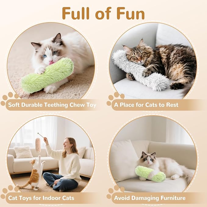 Cat Toys, Catnip Toys Natural Pillows Toys, Crinkle Sound Catnip Toys, Durable Cat Toys for Indoor Cats (Green Orange Grey, 3)
