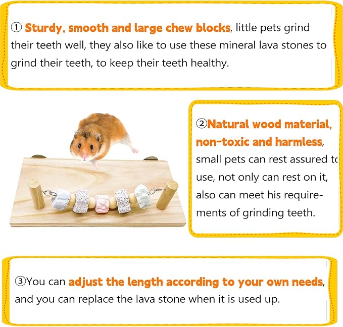 Hamster Wood Ledge Platform with Lava Stone Block Chew Toys Pet Cage Resting Wooden Shelf for Chinchilla Guinea Pig Gerbil Mouse Dwarf Hamster Cage Accessories