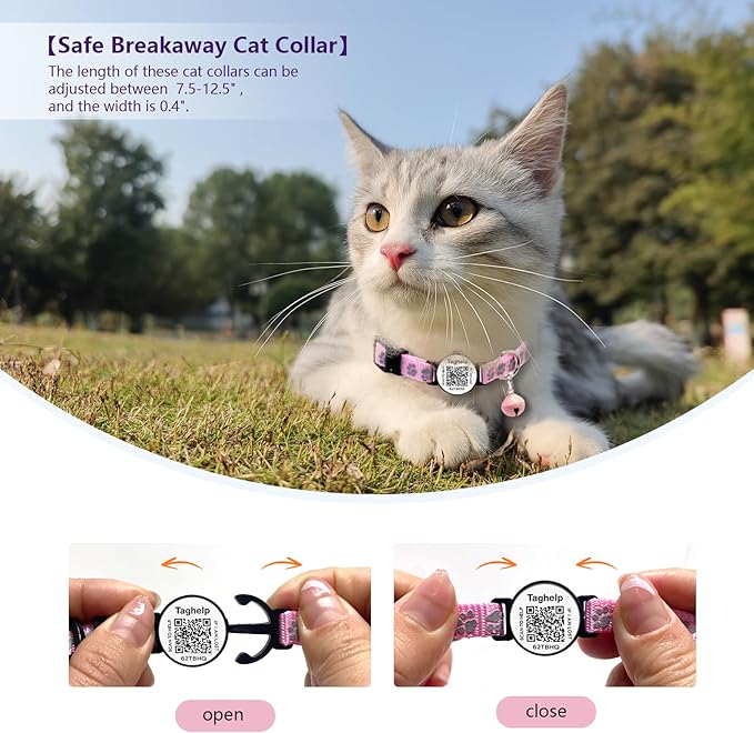 2 Pack QR Code Cat Collar with Instant Lost Pet Recovery System, Scan for Urgent Alerts & Location Info, Breakaway Reflective Collar with Safety Bell (Blue & Pink)