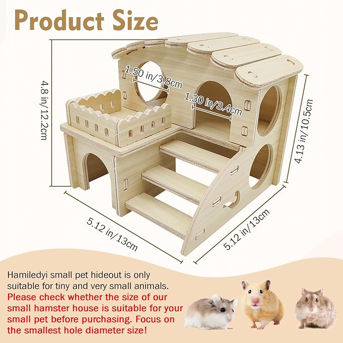 Hamiledyi Wooden Hamster Hideout Maze Small Animal Activity Toy Hamster House and Habitat Wooden Hut with Ladder for Dwarf Hamsters Small Gerbils Tiny Mice and Other Similar Sized Animals