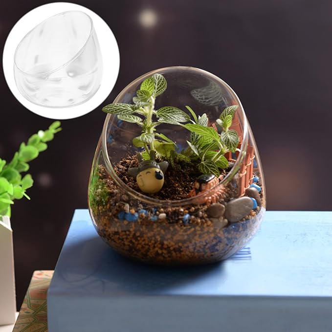DOITOOL Slant Cut Bowl Glass Vase, Clear Terrarium Bowl Candy Dish Fruit Jar, 4.7" W x 4" H, Small Round Planter Table Centerpiece, Use for Succulents, Cacti, Air Plants, Moss, Terrariums, Candy