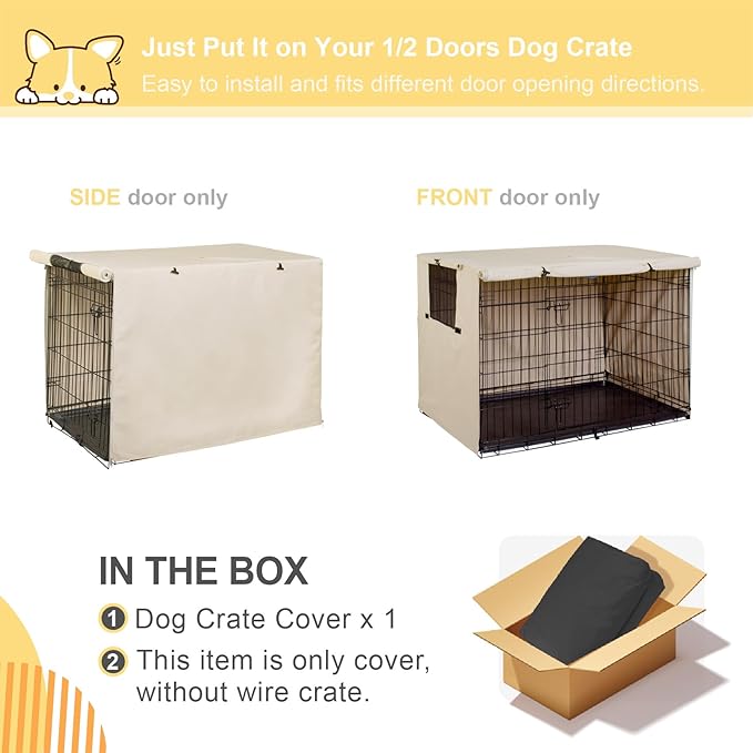 Explore Land 42 inches Dog Crate Cover Heavy Duty Polyester Pet Kennel Sunshade Universal Fit for Wire Cage (Light Tan)