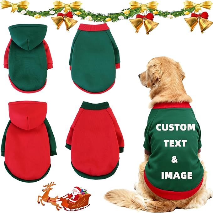 Custom Dog Hoodie, Personalized Sweatshirt with Photo Text Name Logo, Customized Hooded Sweater for Small Medium Large Dogs & Cats (Green + Red Sleeves, XXX-Large)
