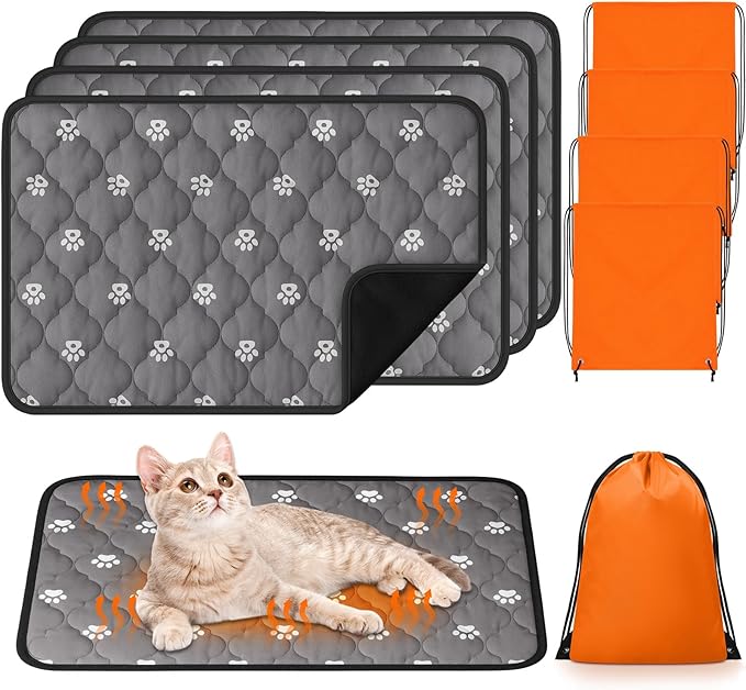 Riakrum 4 Pack Self Heating Cat Bed Pad Self Warming Pet Dog Mat Non Slip Washable Cat Kennel Crate Pad with Storage Bag for Indoor Outdoor Small Medium Dog Kitten(23 x 35 Inches)