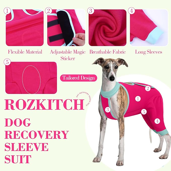 ROZKITCH Dog Surgery Leg Sleeve Rear Legs, Male Female Pet Prevent Licking Wound Elbow Knee Protector, Dog Recovery Suit Cone Collar Alternative Pants Shirt for Wound Heal Wrap Rosered XL