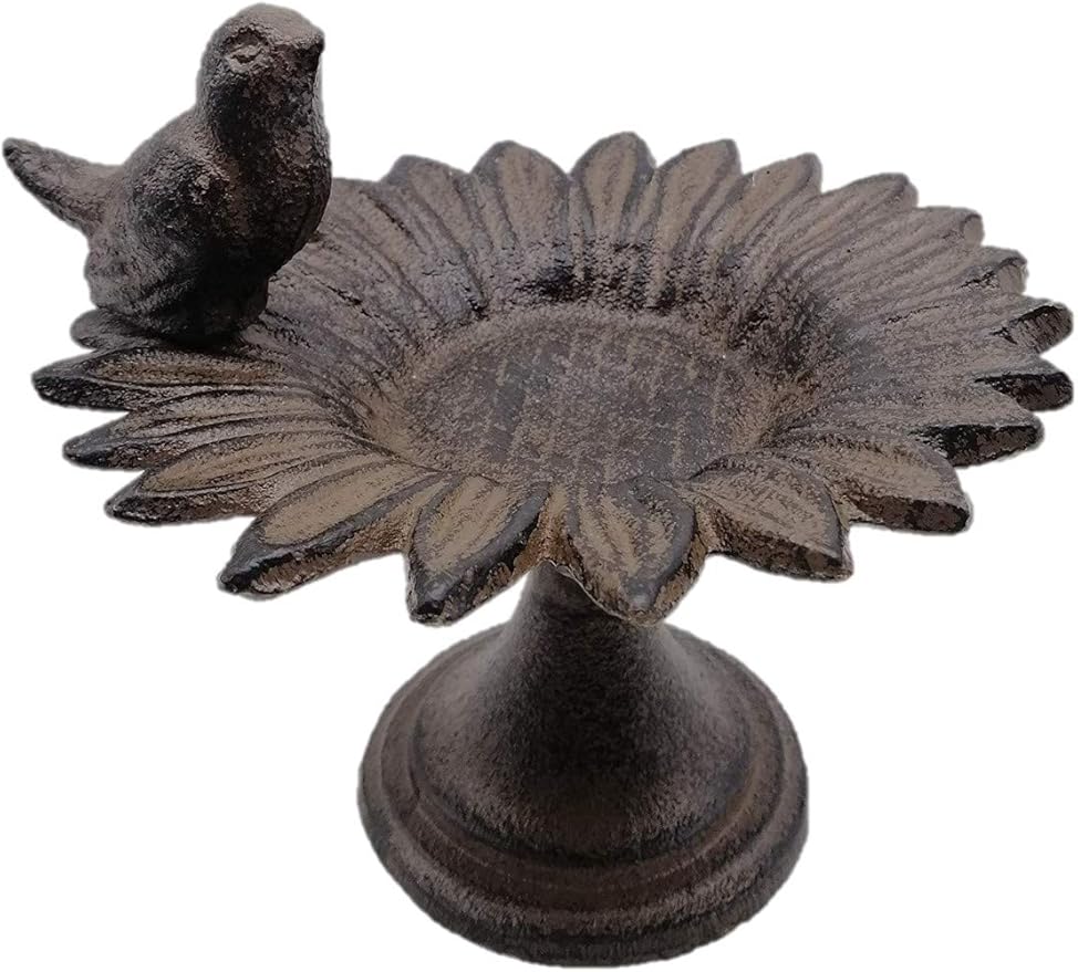 Comfy Hour Spring is Here Collection 6" Cast Iron Birdfeeder Birdbath Outdoor Garden, Brown