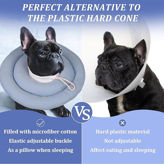 IDOMIK Dog Recovery Collar, Waterproof Soft Dog Cone After Surgery, Comfy Protective Elizabethan Collar Alternative for Dogs Cats, Adjustable Pet Neck Donut Cone Anti-Licking Biting Wounds,Blue,L