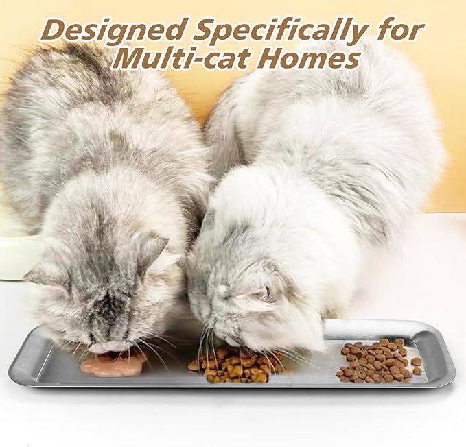 Cat Food Bowl,Extra Wide Stainless Steel Bowls for Multi-Cat Family and Flat Face Cats,Anti Whisker Fatigue Dishes Non Slip Shallow Kitten Plates for Food and Water(2 Pack)
