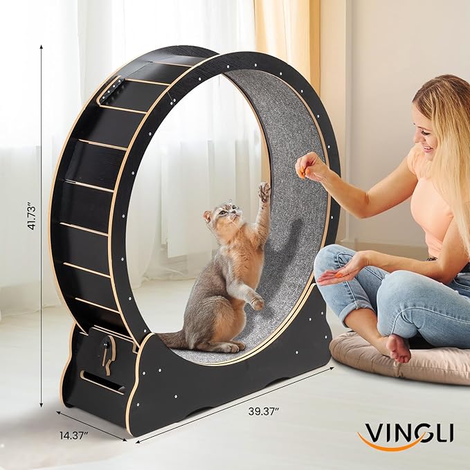 VINGLI Cat Wheel, Large Exercise Wheel for Indoor Cats, Silent Cat Running Wheel with Safety Lock, Black (39.4 inch)