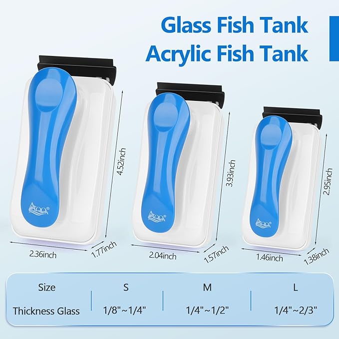 AQQA Aquarium Magnet Glass Cleaner,Dolphin Series-Fish Tank Algae Scraper Brush Cleaner for Glass or Acrylic,2 Detachable Blades Floating Cleaning Tool for 1/8"-1/4" Thickness
