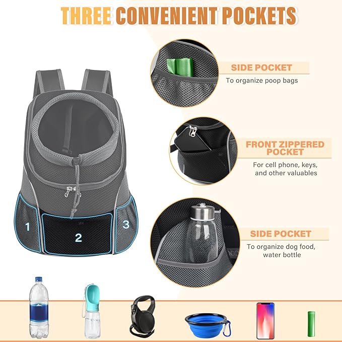 YUDODO Dog Front Carrier Backpack, Adjustable Breathable Pet Carrier for Small Dogs Cats, Ventilated Puppy Back Pack with Safety Belt, Lightweight Doggy Backpack for Hiking Outdoor (Black, Medium)